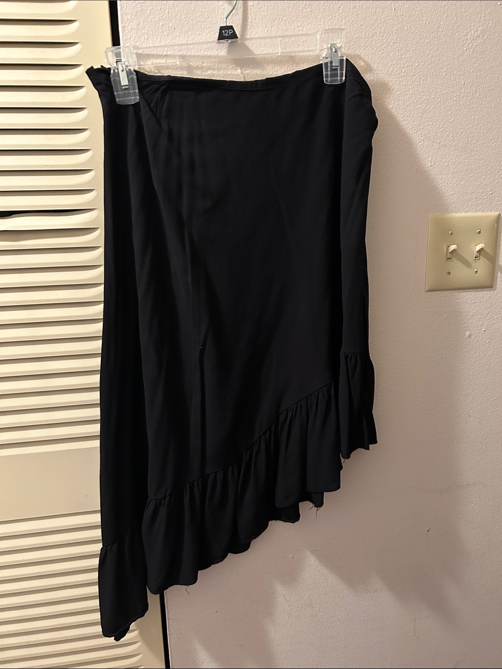 Black Ruffle Asymmetric Midi Skirt - Women